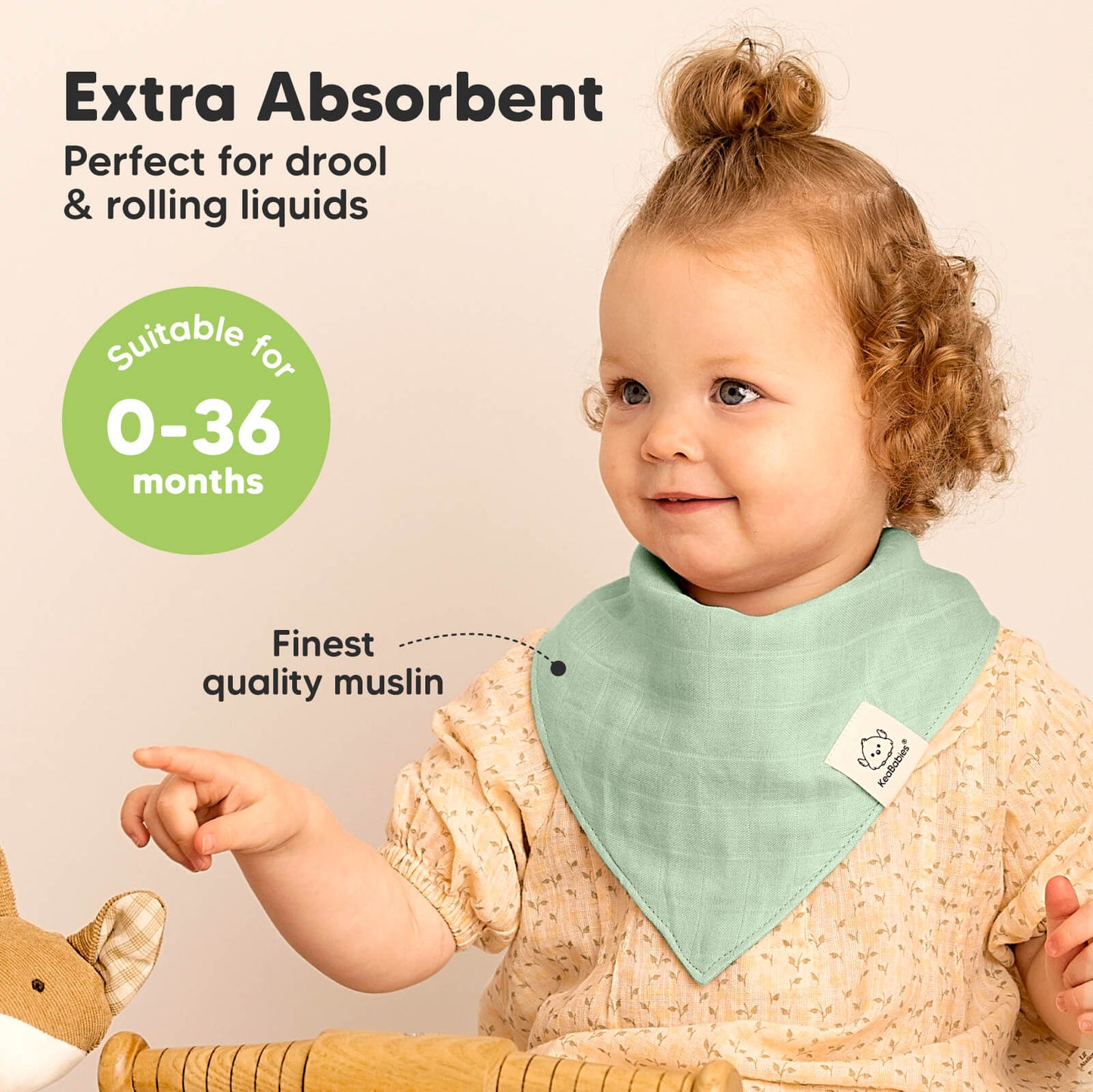 Extra Absorbent, perfect for drool & rolling liquids, suitable for 0–36 months. Finest quality muslin.
 26659616194746