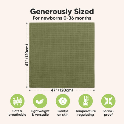 Generously Sized: For newborns 0–36 months, 47" x 47" (120cm x 120cm), Soft & breathable, Lightweight & versatile, Gentle on skin, Temperature regulating, Shrink-proof
 30161242620090