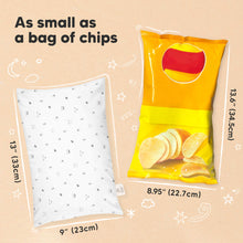 Load image into Gallery viewer, As small as a bag of chips
Our mini pillow sized at 13”x9” 
Bag of chips size at 13.6”x 8.95”
