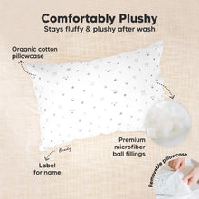 Load image into Gallery viewer, Comfortably Plushy - Stays fluffy &amp; plushy after wash, with Removable Organic cotton pillowcase, Premium microfiber ball fillings. Has Label for name


