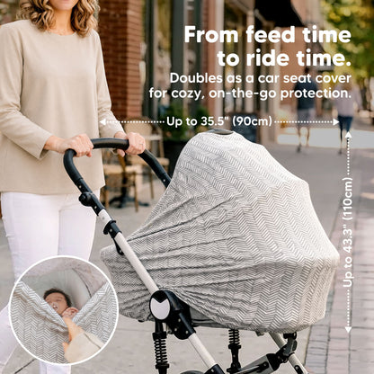From feed time to ride time.
Doubles as a car seat cover for cozy, on-the-go protection.  Width is Up to 35.5" (90cm). Length is Up to 43.3" (110cm) 33660034384058