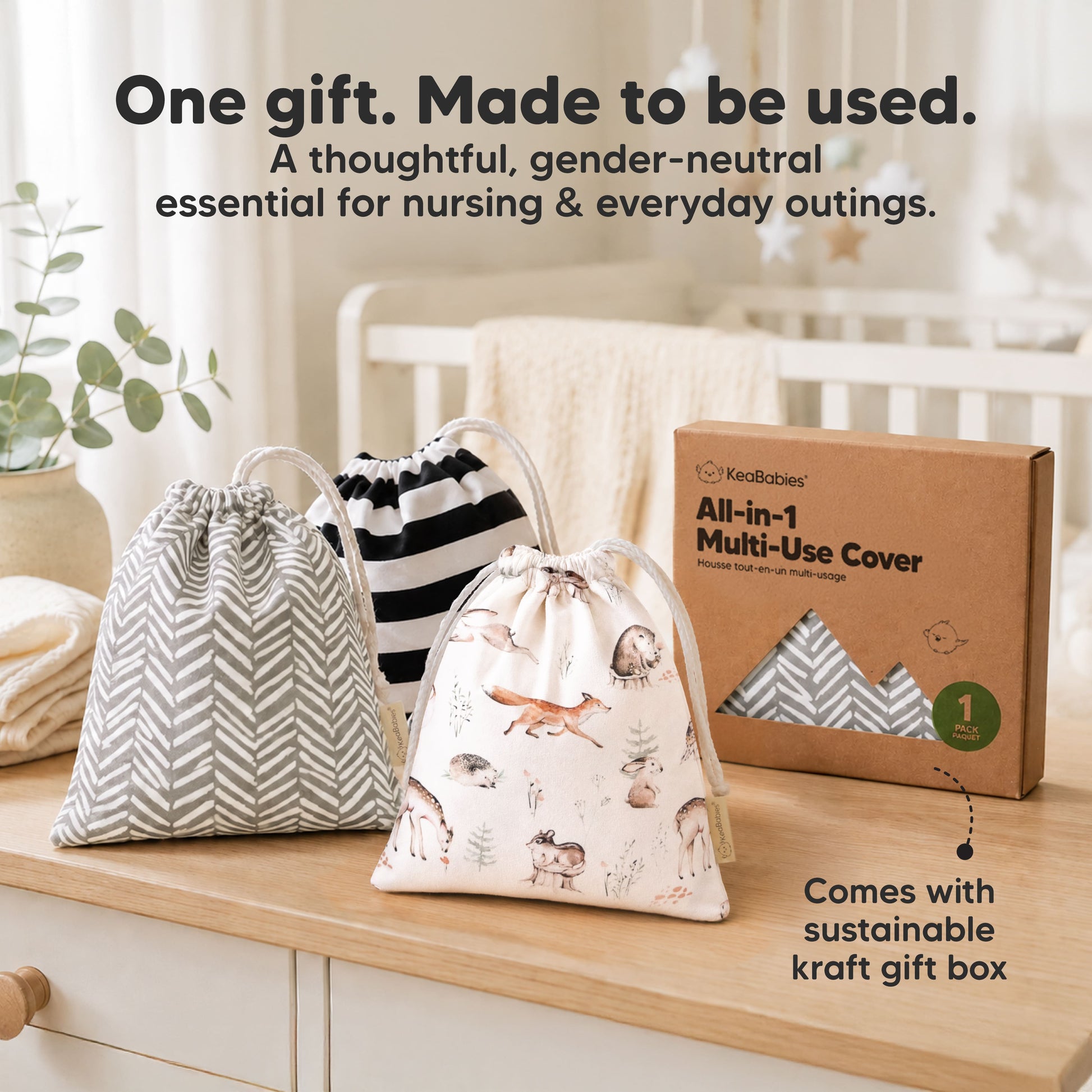 One gift. Made to be used. A thoughtful, gender-neutral essential for nursing & everyday outings. Comes with sustainable kraft gift box 33660034482362