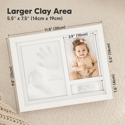 Larger Clay Area
5.5" × 7.5" (14 cm × 19 cm)

Additional dimensions shown:

Frame: 11.8" (30 cm) × 9.8" (25 cm)
Photo area: 3.9" (10 cm)
Image 9 (Emotional Benefit)
 27272694694074