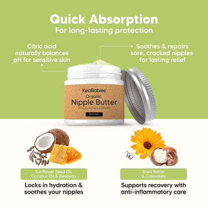 Quick Absorption
For long-lasting protection

Citric acid naturally balances pH for sensitive skin
Soothes & repairs sore, cracked nipples for lasting relief

Sunflower Seed Oil
Locks in hydration & soothes your nipples

Shea Butter
Supports recovery with anti-inflammatory care 29434162282682