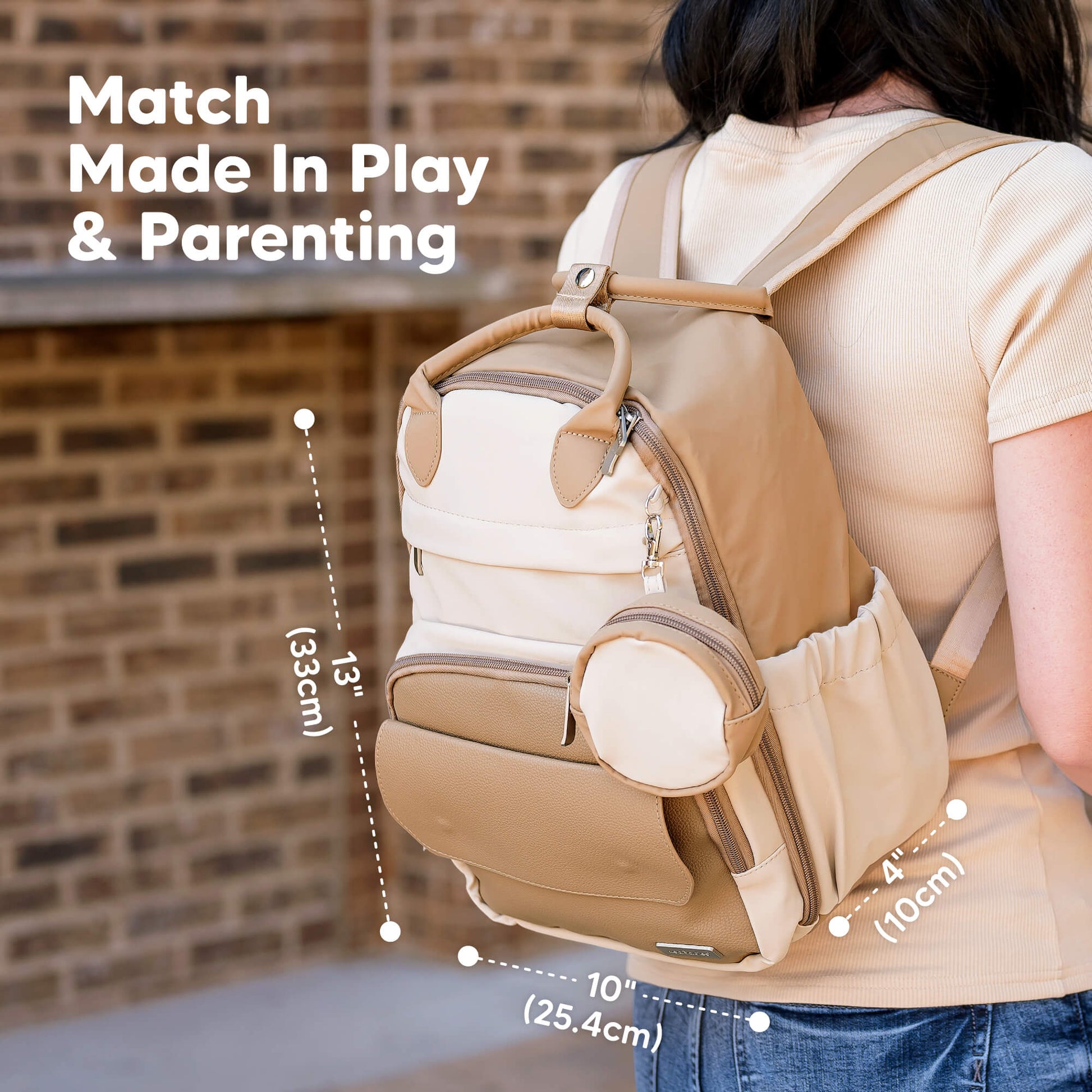 Match Made In Play & Parenting

(Dimensions shown visually):

Height: 13" (33 cm)
Width: 10" (25.4 cm)
Depth: 4" (10 cm)
 30245104615610