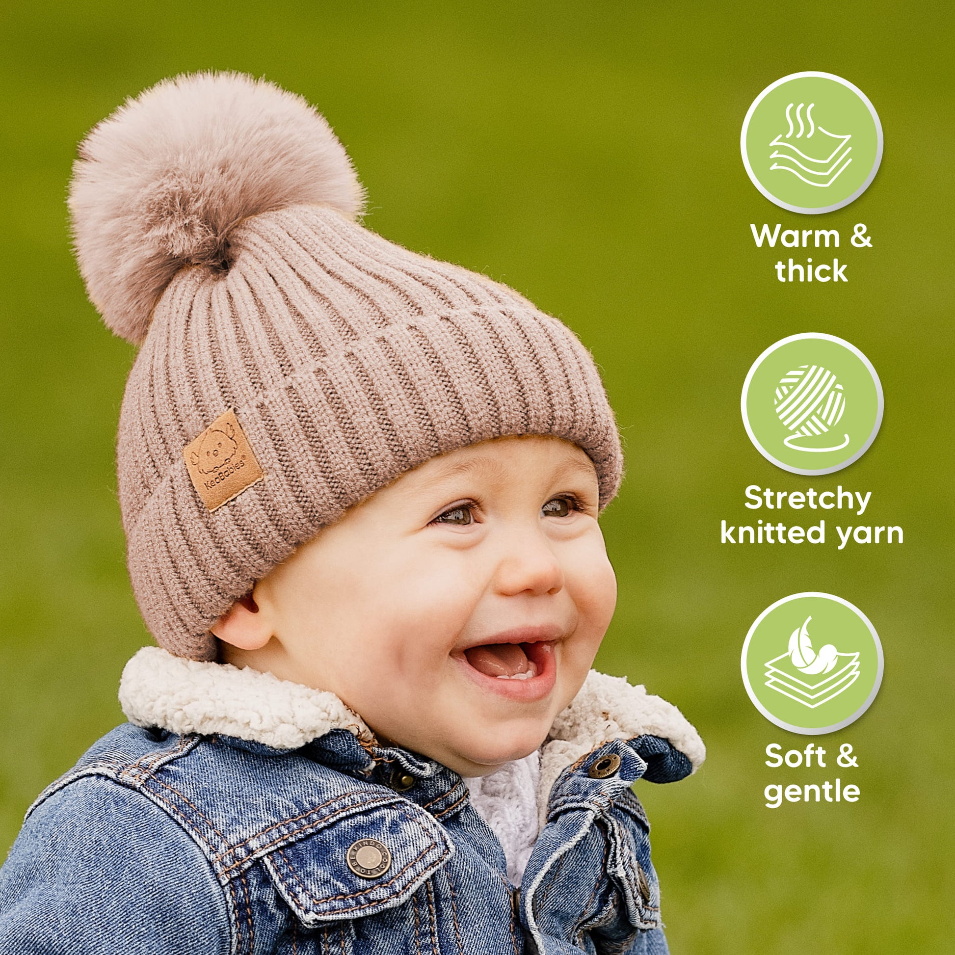 Warm and thick stretchy knitted yarn that feels soft and gentle on baby’s skin.
 28310701965498