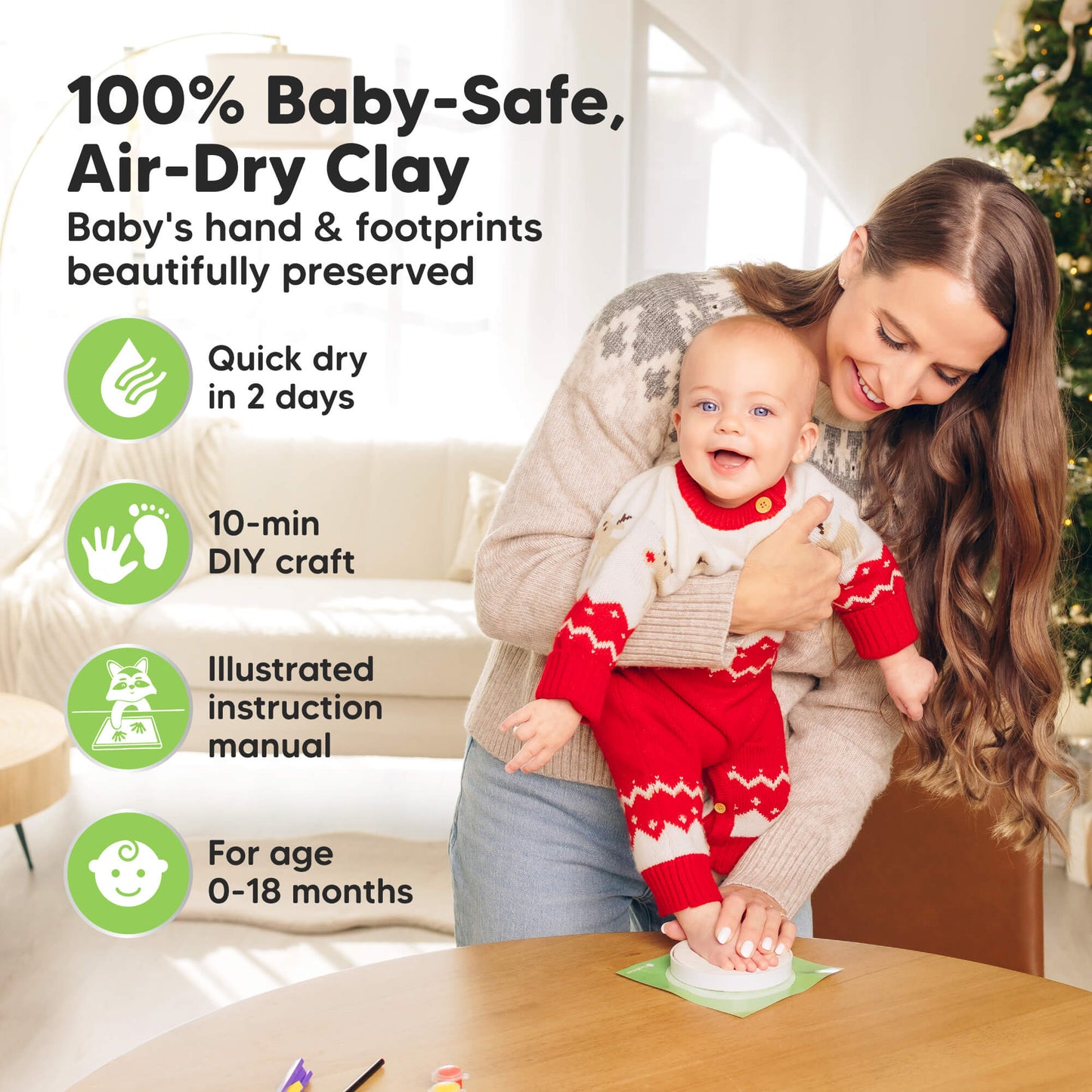 100% Baby-Safe, Air-Dry Clay, Baby’s hand & footprints beautifully preserved, Quick dry in 2 days, 10-min DIY craft, Illustrated instruction manual, For age 0–18 months. 30514375950522