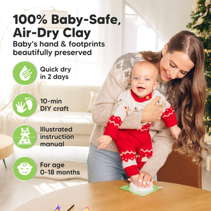 100% Baby-Safe, Air-Dry Clay, Baby’s hand & footprints beautifully preserved, Quick dry in 2 days, 10-min DIY craft, Illustrated instruction manual, For age 0–18 months. 30514375950522