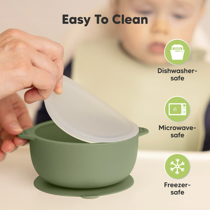 Easy-to-clean silicone bowls are safe for dishwasher, microwave, and freezer use.
 27862229844154