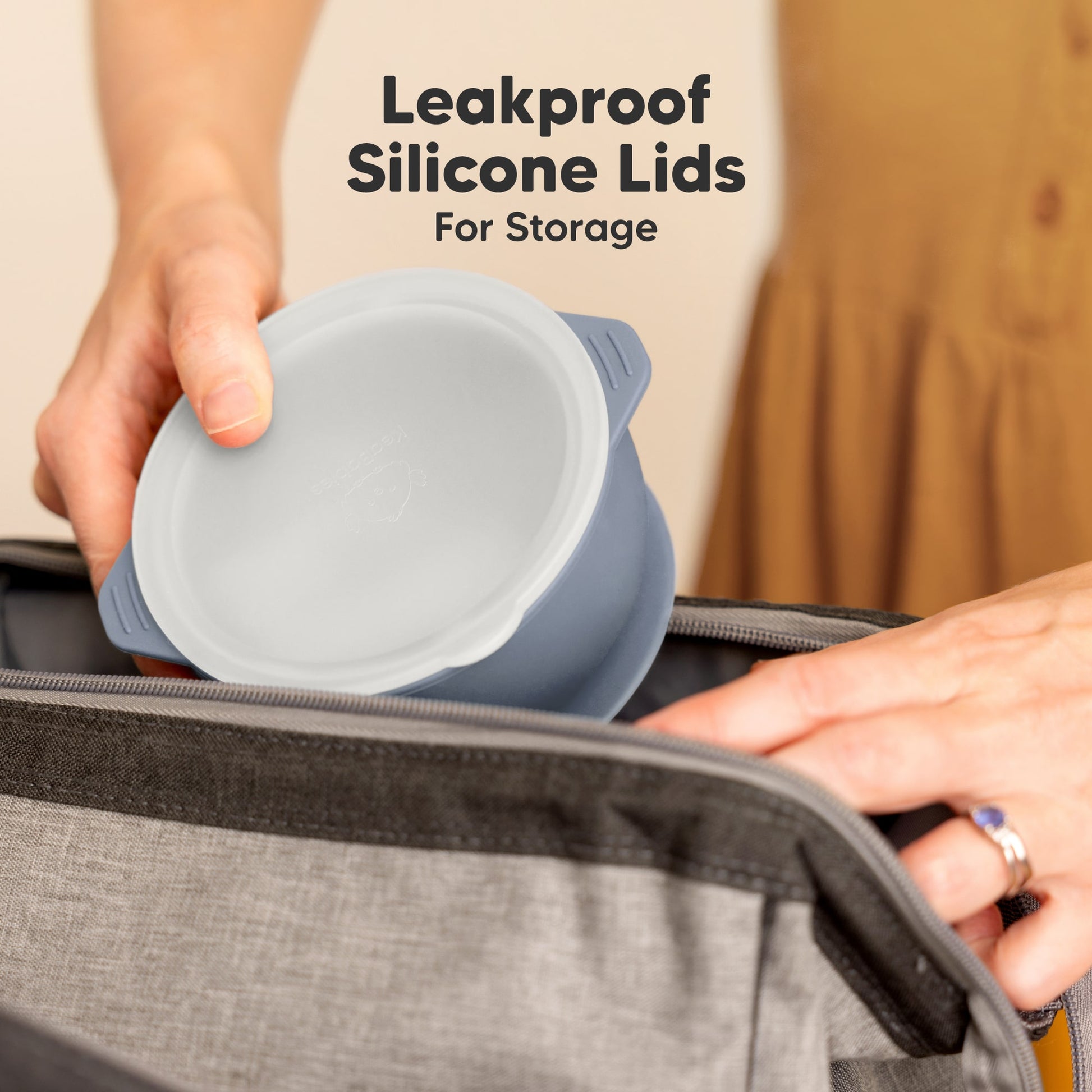 Leakproof silicone lids provide airtight storage for food.
 27862230237370