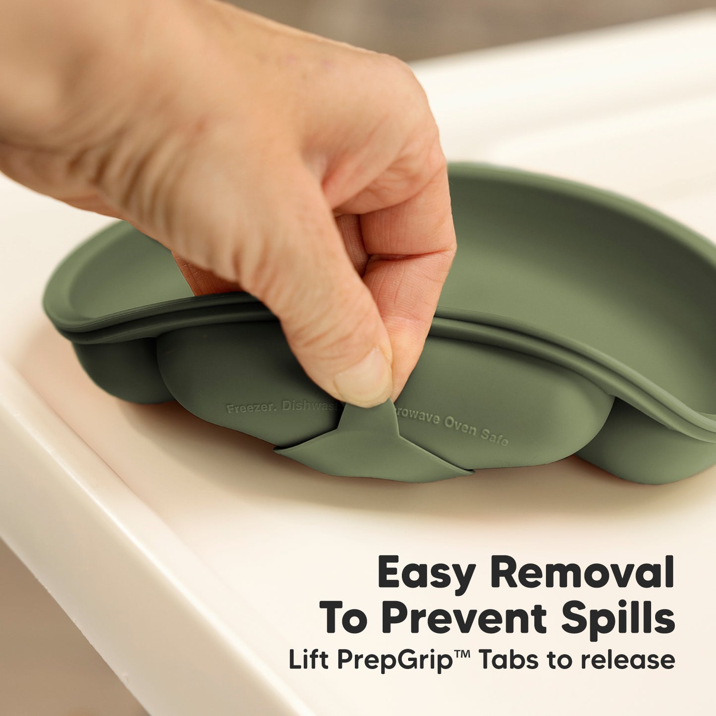 Easy Removal To Prevent Spills, lift PrepGrip™ tabs to release.
 26881903722682
