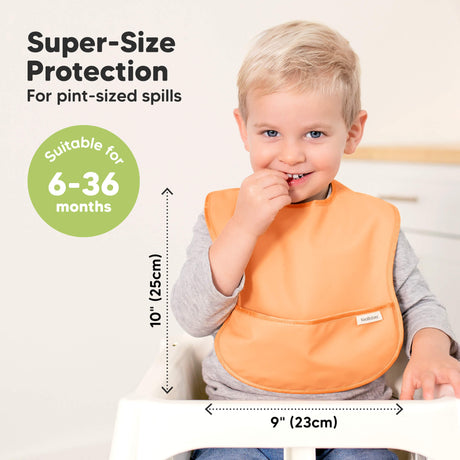 Super-Size Protection for pint-sized spills, measures about 10 in (25 cm) by 9 in (23 cm), suitable for 6–36 months.