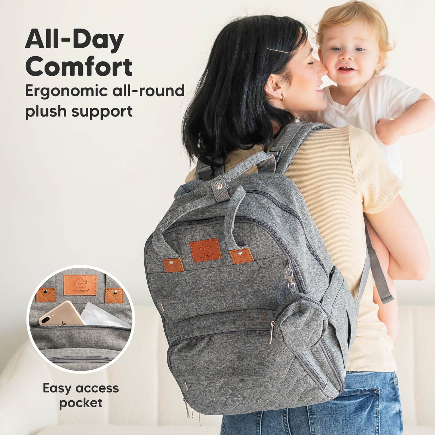 All-Day Comfort, ergonomic all-around plush support with easy access pocket. 25989120786618