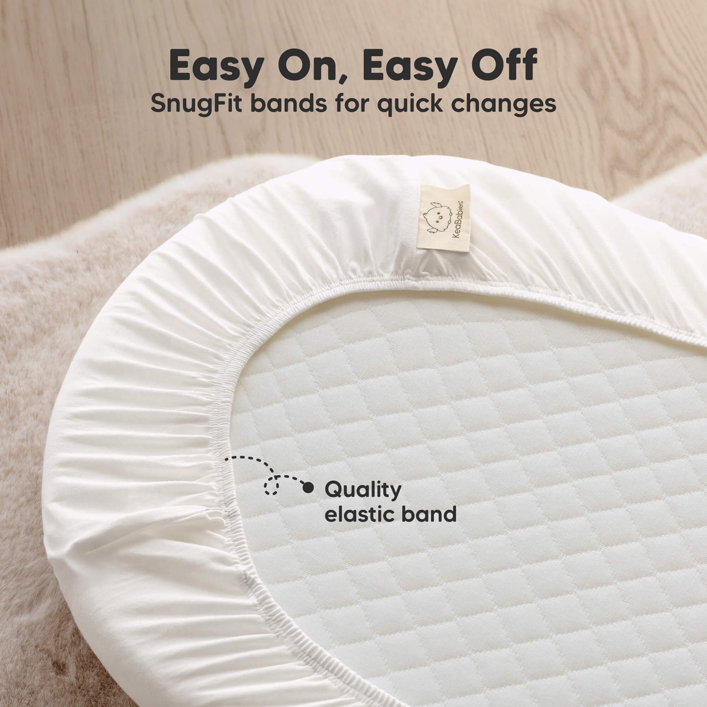 Easy on and off bassinet protector with snug elastic bands for quick changes.
 29739074715834