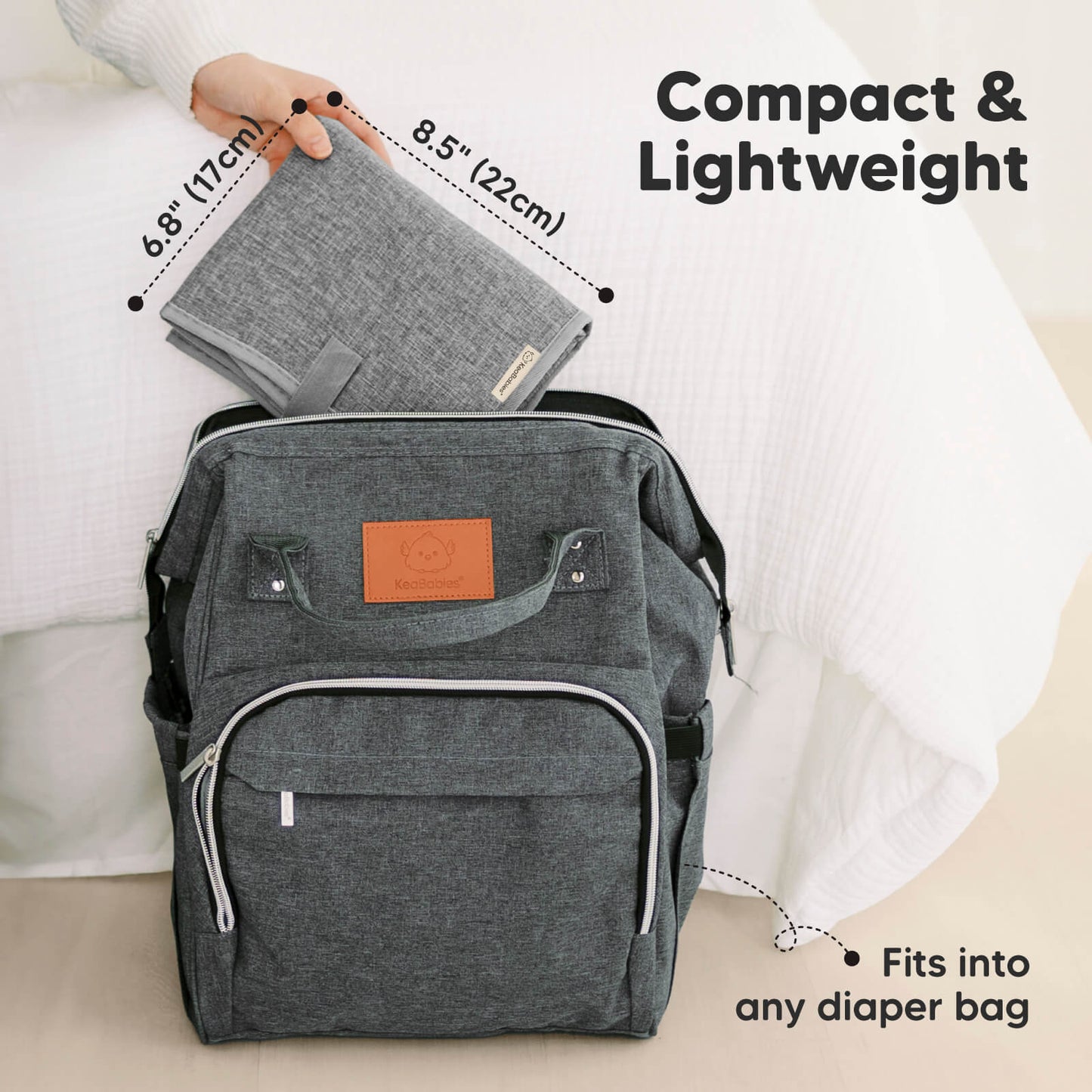 Compact & Lightweight 8.5” (22cm) x 6.8” (17cm) Fits into any diaper bag 26343231422650