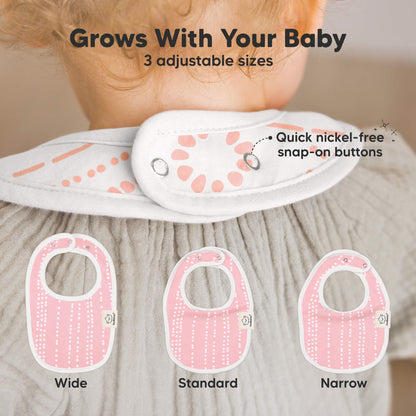 Grows With Your Baby- 
3 adjustable sizes: Wide, Standard, Narrow. Quick nickel-free snap-on buttons 32594917064890
