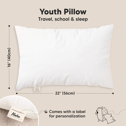 Youth Pillow - Travel, school & sleep. Size at 16x22 inches (Comes with a label for personalization) 31984523804858