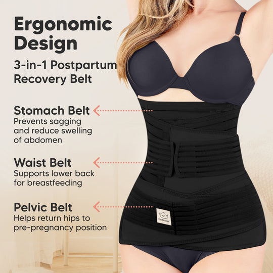 Revive 3-in-1 Postpartum Recovery Support Belt (Midnight Black)