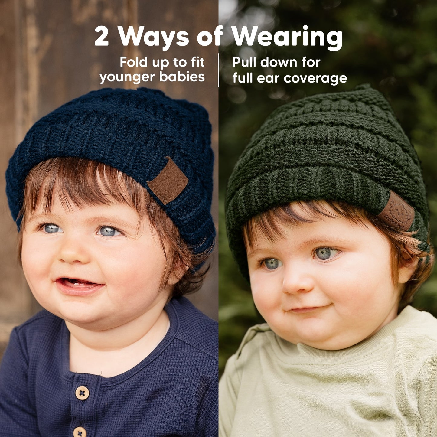 2 Ways Of Wearing, fold up for younger babies or pull down for full ear coverage.
 24956557295802