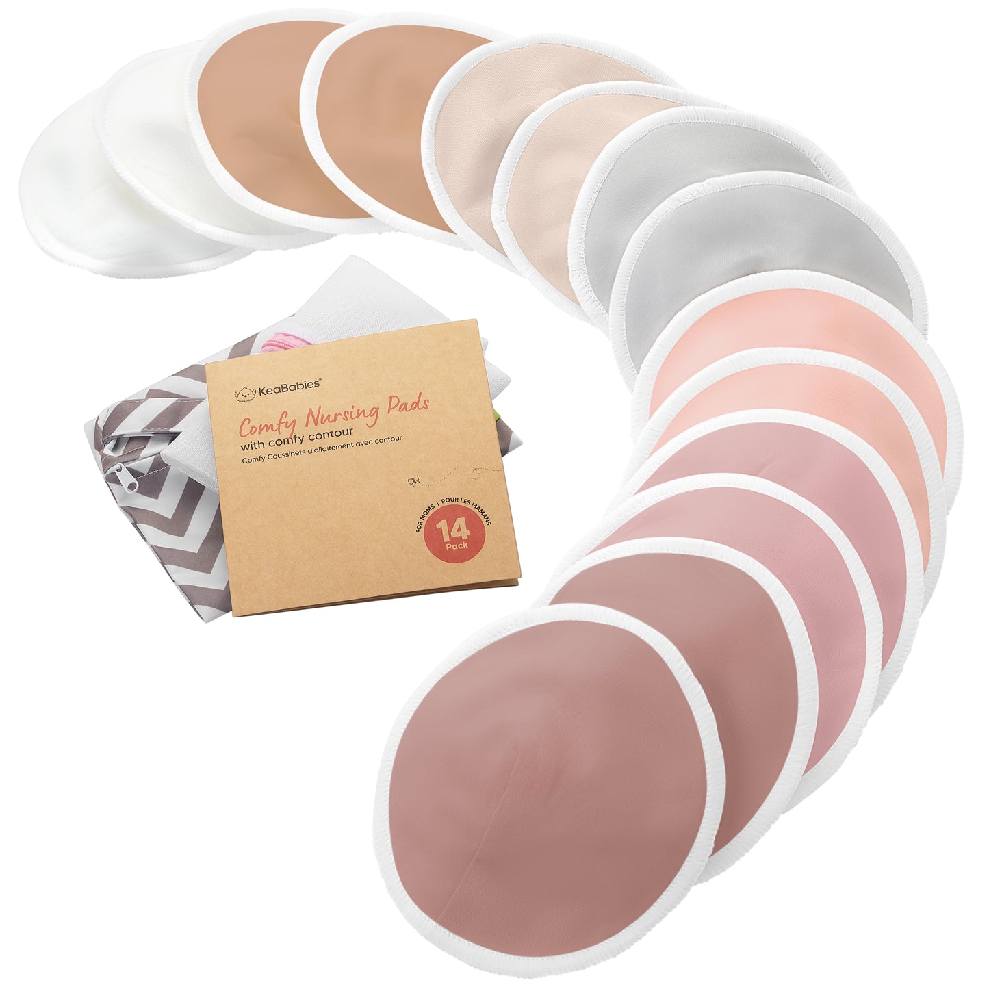 14-Pack Reusable Comfy Nursing Pads Set featuring soft, washable bamboo pads with a sustainable kraft box. 24647961903290