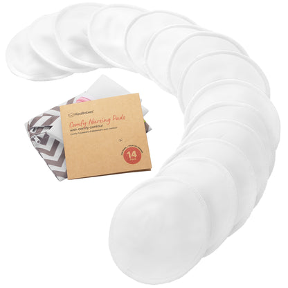 14-Pack Reusable Comfy Nursing Pads Set featuring soft, washable bamboo pads with a sustainable kraft box.