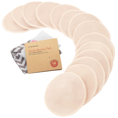 14-Pack Reusable Comfy Nursing Pads Set featuring soft, washable bamboo pads with a sustainable kraft box.