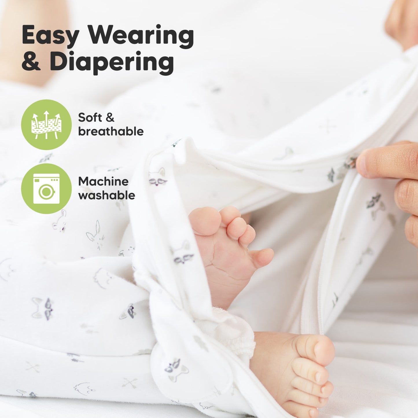 Easy Wearing & Diapering, soft breathable fabric, machine washable for daily use. 24604039676090