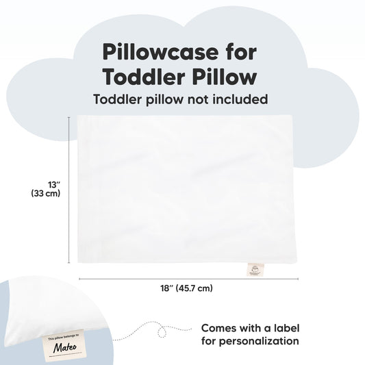 Pillowcase for Toddler Pillow, Toddler pillow not included, 13" (33cm) x 18" (45.7cm)  Comes with a label for personalization.
-on-hover